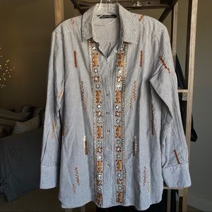 Zara Woman Embroidered Moroccan style button down